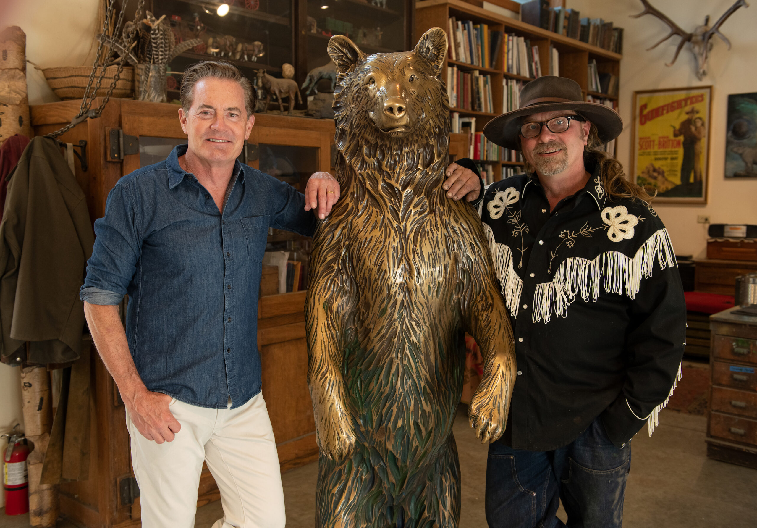 Kyle, Bear & Artist Brad Rude dressed like a cowboy