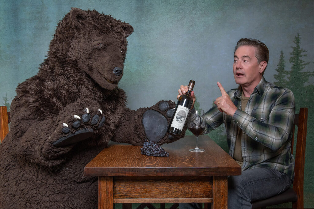 Kyle and Bear disagreeing about wine